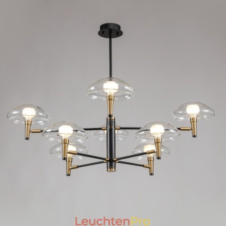 Kronleuchter mit 8 Lichtern, galvanisiert, lackiert, mit Glasschirmen Kronleuchter mit 8 Lichtern, galvanisiert, lackiert, mit Glasschirmen