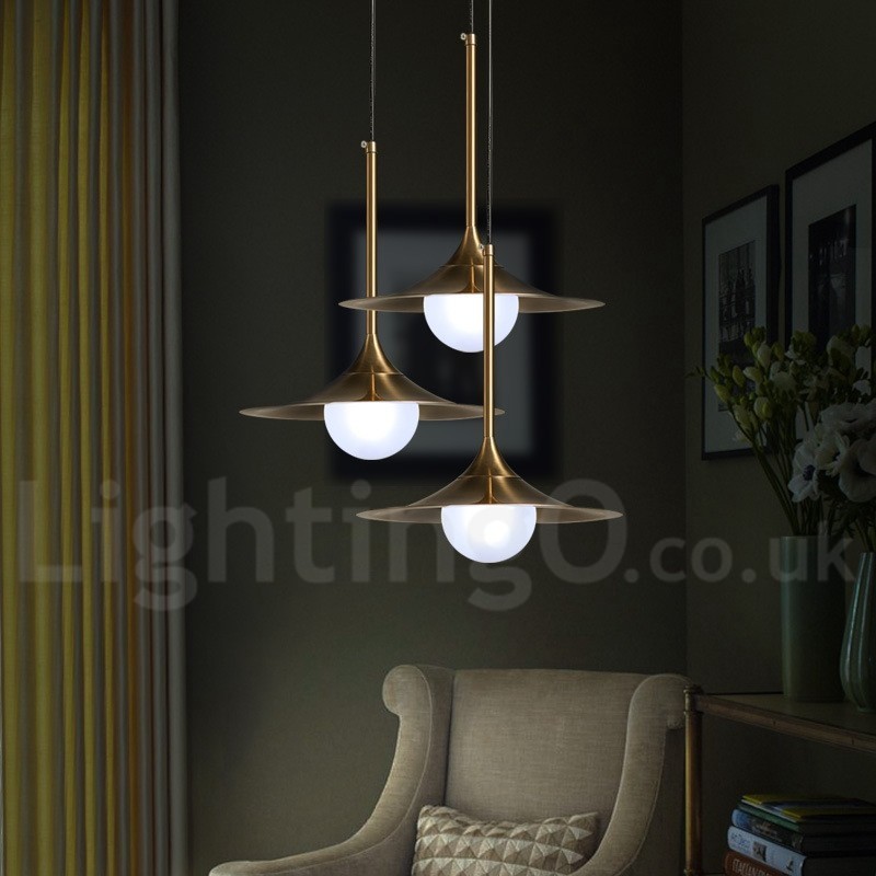 Pendelleuchte im Industriestil, 1 Licht, goldfarben, Mini-Stil, galvanisch lackiert, mit Glasschirm