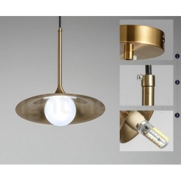 Pendelleuchte im Industriestil, 1 Licht, goldfarben, Mini-Stil, galvanisch lackiert, mit Glasschirm