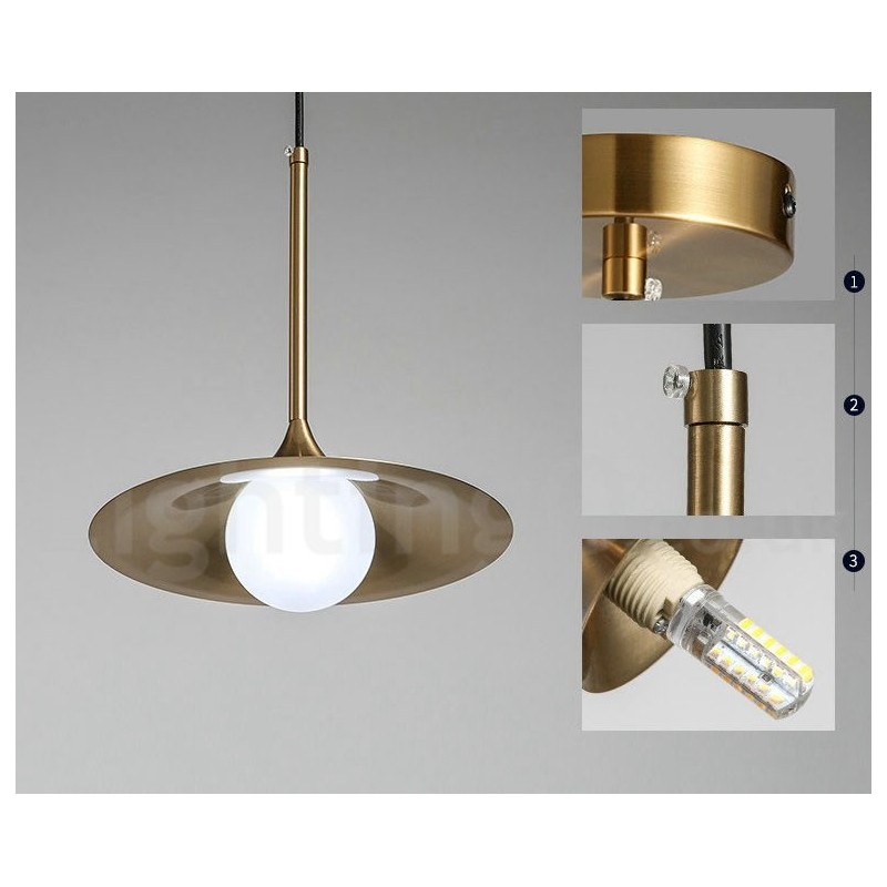 Pendelleuchte im Industriestil, 1 Licht, goldfarben, Mini-Stil, galvanisch lackiert, mit Glasschirm