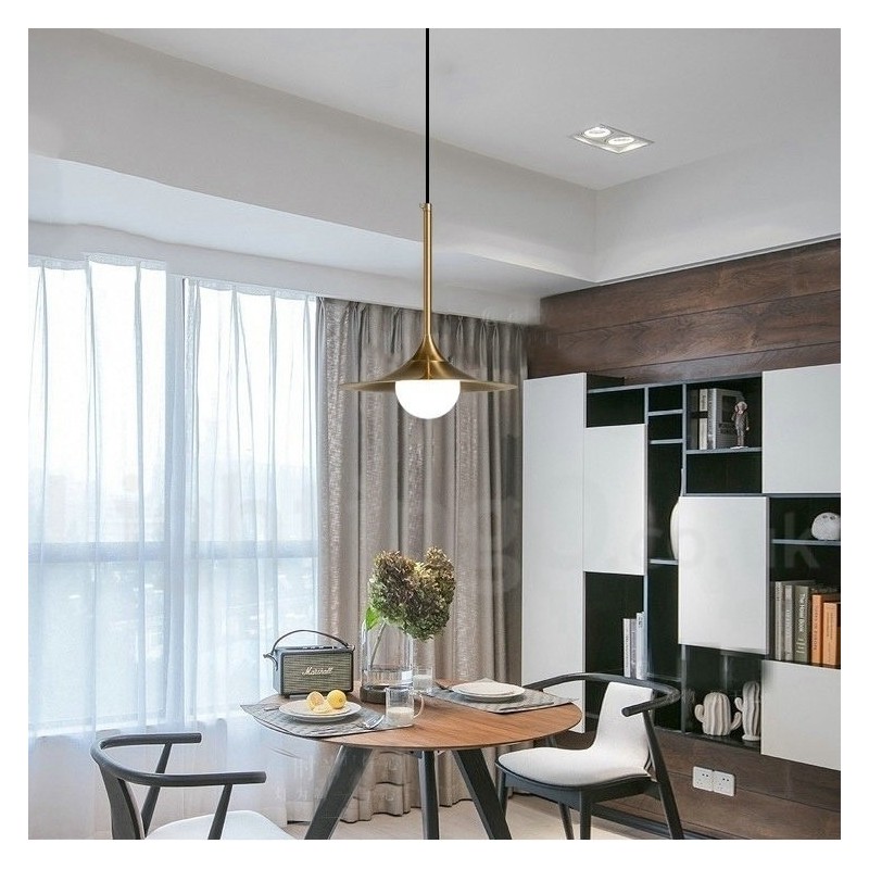 Pendelleuchte im Industriestil, 1 Licht, goldfarben, Mini-Stil, galvanisch lackiert, mit Glasschirm