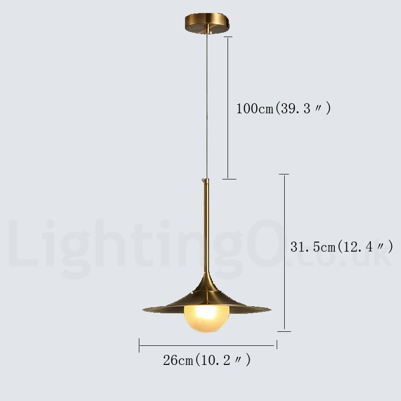 Pendelleuchte im Industriestil, 1 Licht, goldfarben, Mini-Stil, galvanisch lackiert, mit Glasschirm