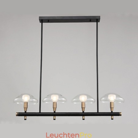 Kronleuchter mit 4 linearen Deckenflutern, galvanisiert, lackiert, mit Glasschirmen Kronleuchter mit 4 linearen Deckenflutern, galvanisiert, lackiert, mit Glasschirmen