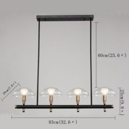Kronleuchter mit 4 linearen Deckenflutern, galvanisiert, lackiert, mit Glasschirmen
