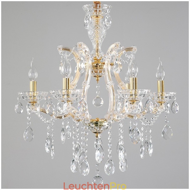 Kronleuchter mit 6 Kerzen und goldenem Kristall