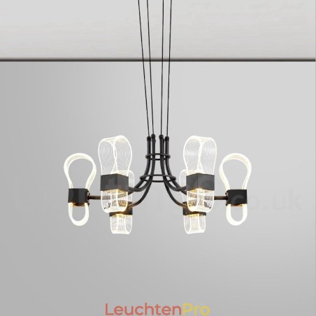 6-flammiger Kronleuchter im nordischen postmodernen Design mit Acrylschirmen 6-flammiger Kronleuchter im nordischen postmodernen Design mit Acrylschirmen