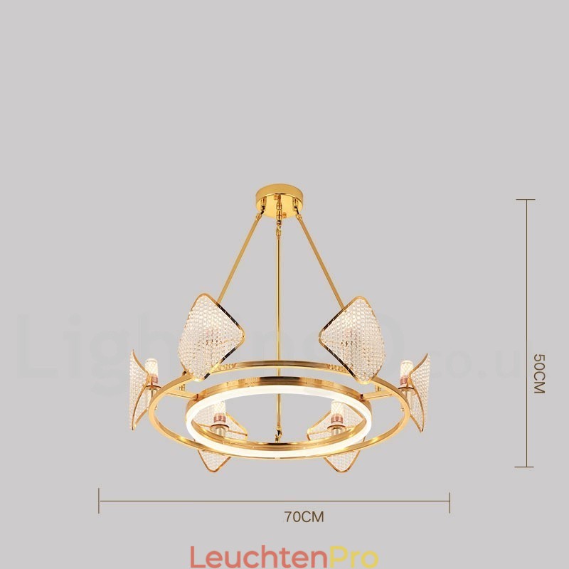 Gold Postmodern Luxus Runde K9 Kristall Pendelleuchte Kronleuchter Licht mit Acryl Schatten Ausstellungshalle