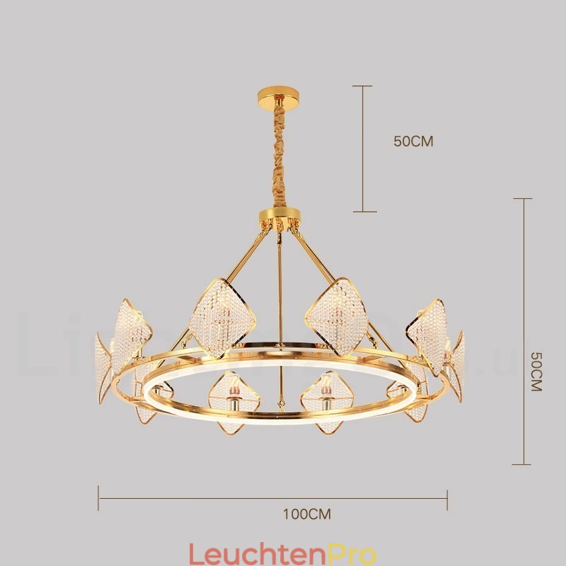 Gold Postmodern Luxus Runde K9 Kristall Pendelleuchte Kronleuchter Licht mit Acryl Schatten Ausstellungshalle