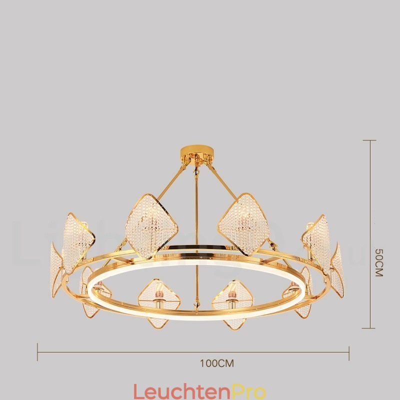 Gold Postmodern Luxus Runde K9 Kristall Pendelleuchte Kronleuchter Licht mit Acryl Schatten Ausstellungshalle
