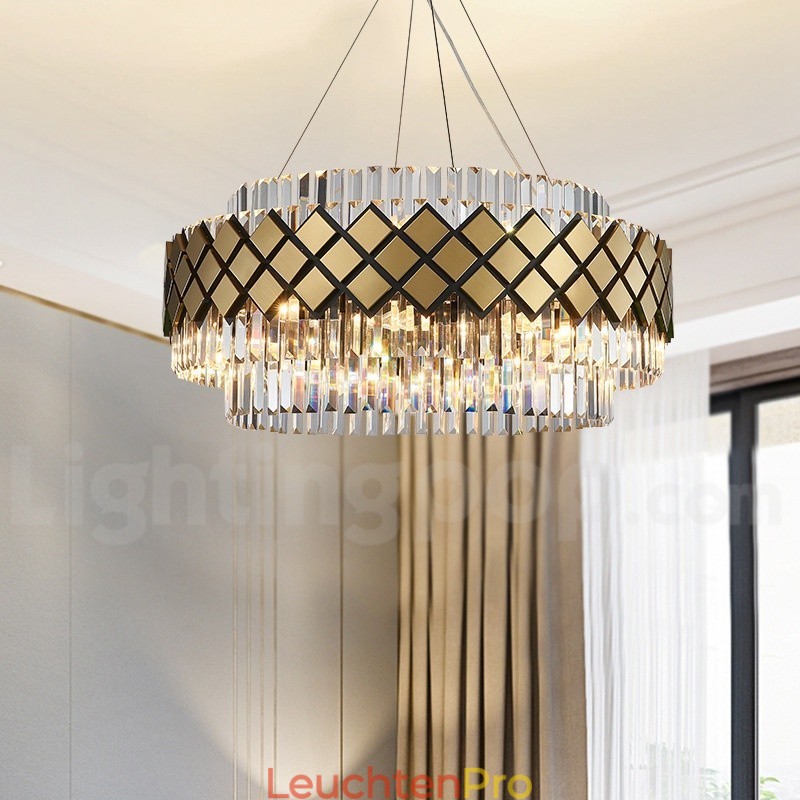 Luxus Modern Gold Plus Schwarz Runde K9 Kristall Anhänger Kronleuchter Ausstellung Halle