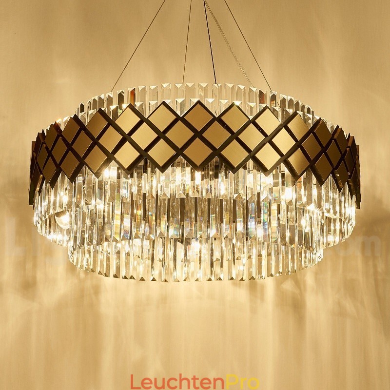 Luxus Modern Gold Plus Schwarz Runde K9 Kristall Anhänger Kronleuchter Ausstellung Halle