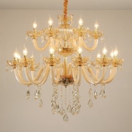 18 (12+6) Lichter Champagner Farbe Eleganter Kristall Kerzenleuchter