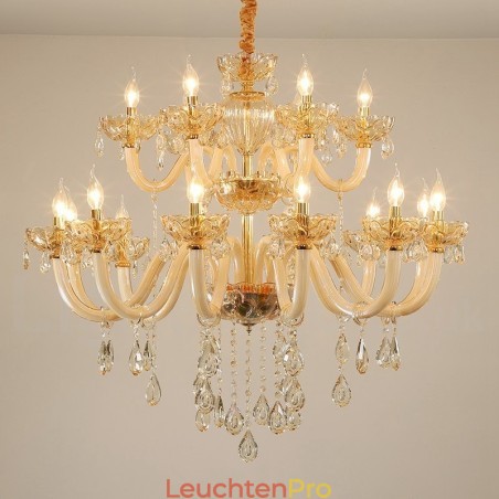 18 (12+6) Lichter Champagner Farbe Eleganter Kristall Kerzenleuchter 18 (12+6) Lichter Champagner Farbe Eleganter Kristall Kerzenleuchter