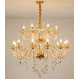 18 (12+6) Lichter Champagner Farbe Eleganter Kristall Kerzenleuchter