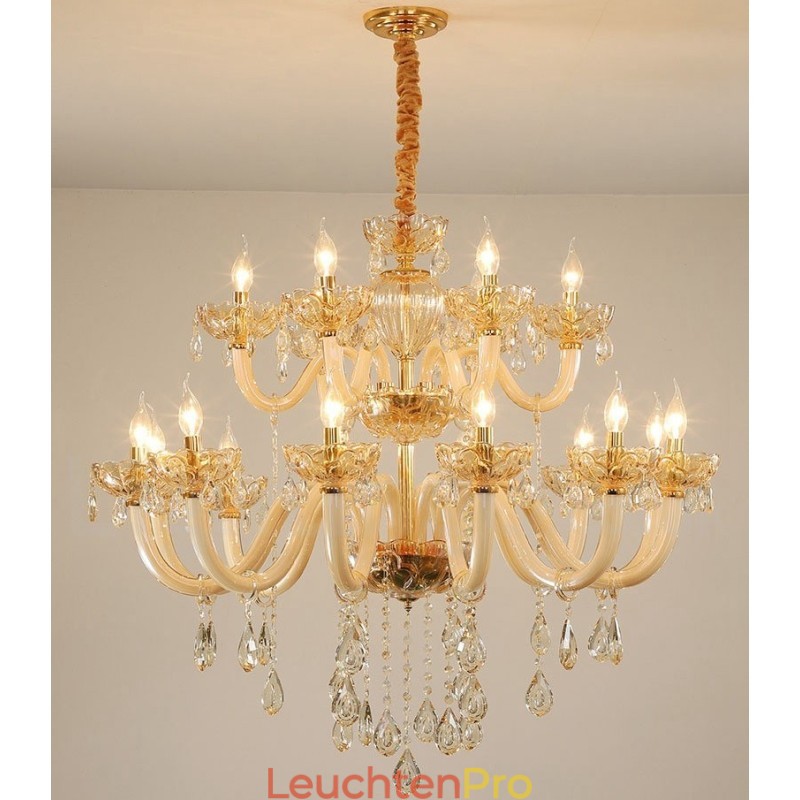 18 (12+6) Lichter Champagner Farbe Eleganter Kristall Kerzenleuchter