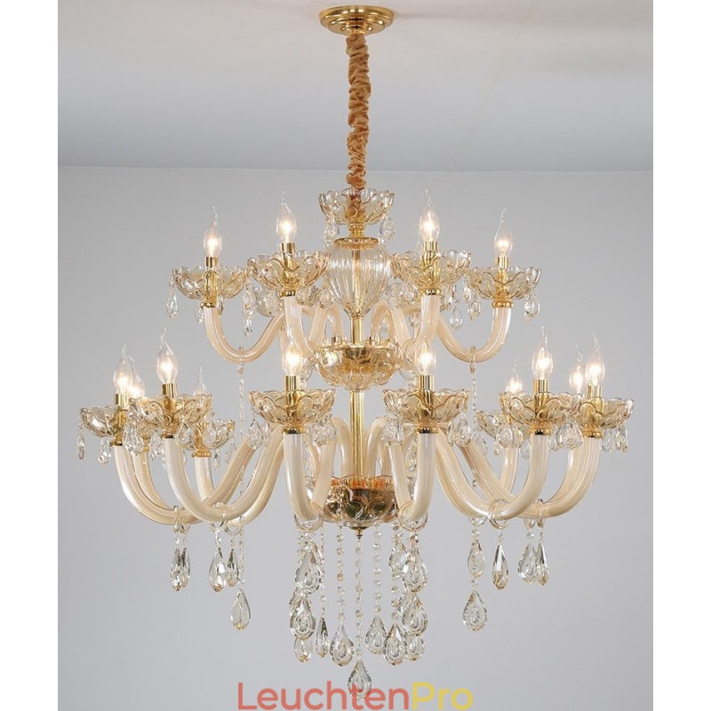 18 (12+6) Lichter Champagner Farbe Eleganter Kristall Kerzenleuchter