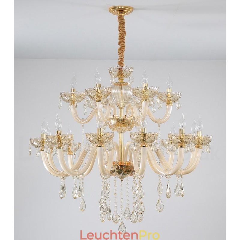 18 (12+6) Lichter Champagner Farbe Eleganter Kristall Kerzenleuchter