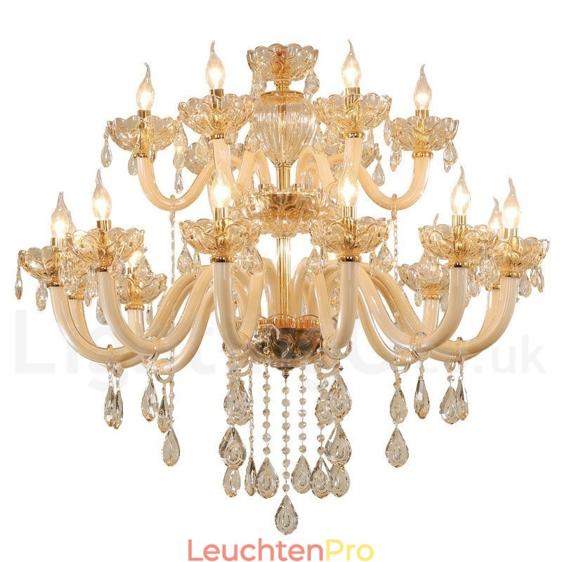 18 (12+6) Lichter Champagner Farbe Eleganter Kristall Kerzenleuchter
