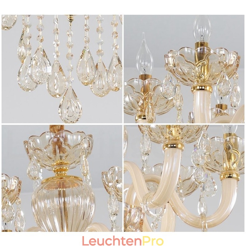 18 (12+6) Lichter Champagner Farbe Eleganter Kristall Kerzenleuchter