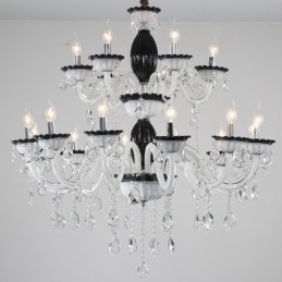 18 (12+6) Lichter Schwarzer Eleganter Kerzenleuchter mit Kristall