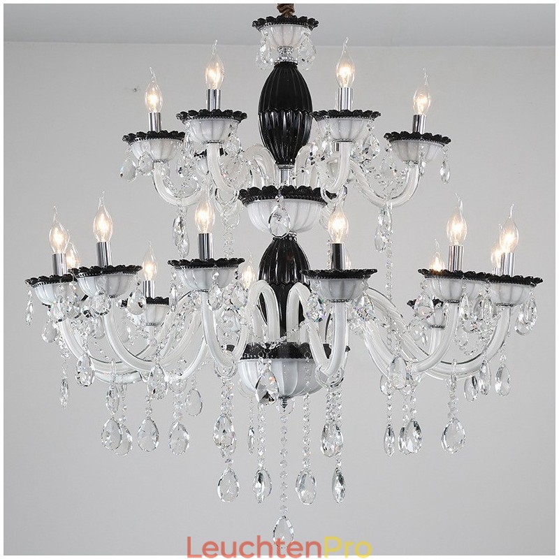 18 (12+6) Lichter Schwarzer Eleganter Kerzenleuchter mit Kristall