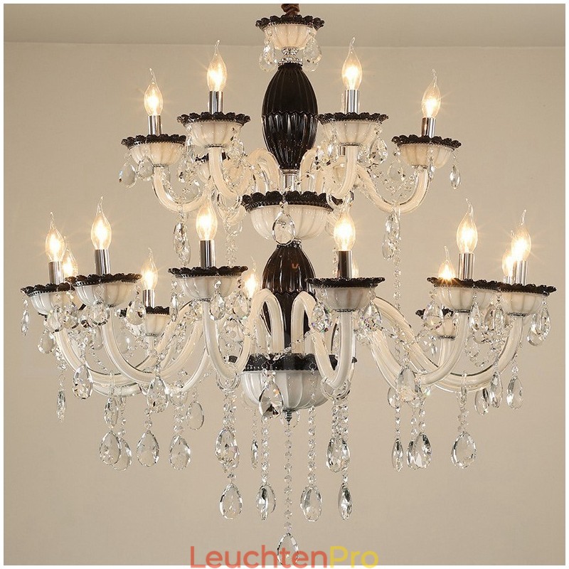 18 (12+6) Lichter Schwarzer Eleganter Kerzenleuchter mit Kristall