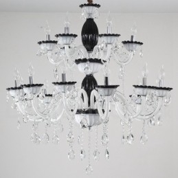 18 (12+6) Lichter Schwarzer Eleganter Kerzenleuchter mit Kristall