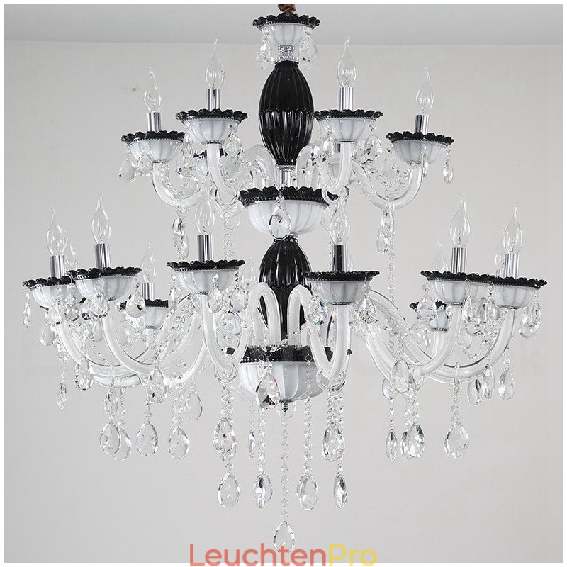 18 (12+6) Lichter Schwarzer Eleganter Kerzenleuchter mit Kristall