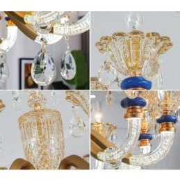 15 (10+5) Licht Moderner zeitgenössischer Champagner-Kerzenleuchter mit Kristall