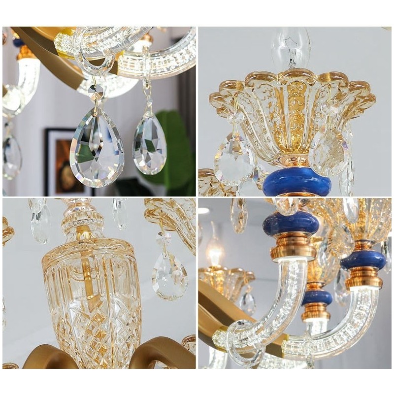 15 (10+5) Licht Moderner zeitgenössischer Champagner-Kerzenleuchter mit Kristall