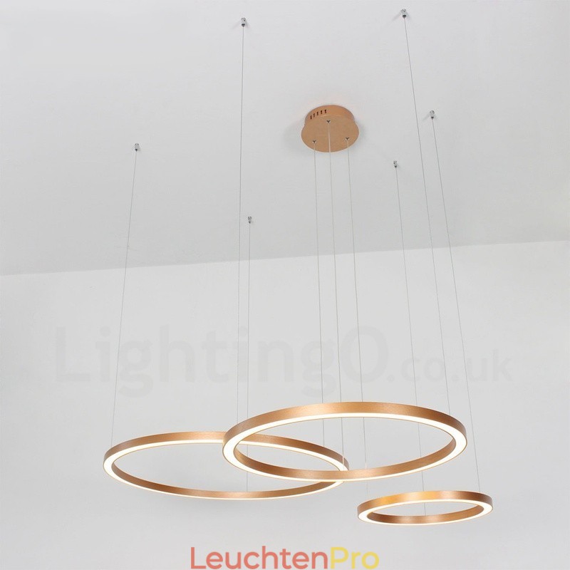 Wi-Fi Smart Dimmbare Gold Rose Gold Moderne zeitgenössische 3 Ringe Licht Aluminiumlegierung Pendelleuchte mit Acryl-Lampenschirm