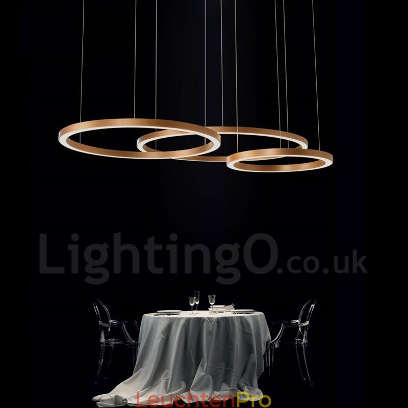 Wi-Fi Smart Dimmbare Gold Rose Gold Moderne zeitgenössische 3 Ringe Licht Aluminiumlegierung Pendelleuchte mit Acryl-Lampenschirm