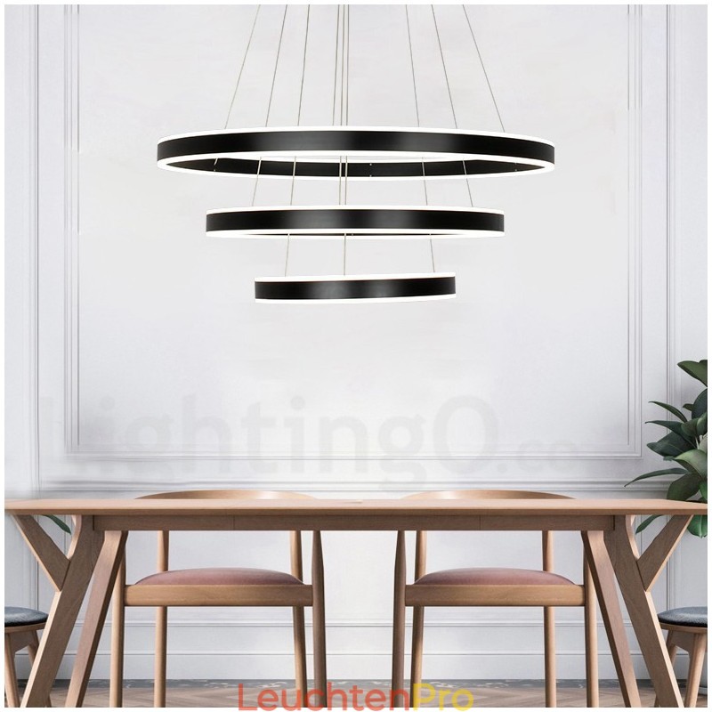 Dimmbare Wi-Fi Smart 3 Ringe Zwei Streifen Moderne zeitgenössische Pendelleuchte mit Acryl-Lampenschirm