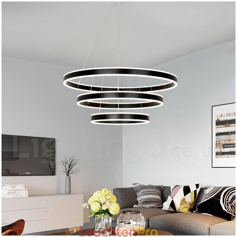 Dimmbare Wi-Fi Smart 3 Ringe Zwei Streifen Moderne zeitgenössische Pendelleuchte mit Acryl-Lampenschirm