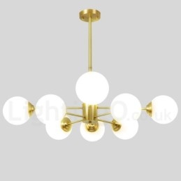 8 Lichter (4 + 4 Lichter) Zweistufiger Kronleuchter aus reinem Messing aus Nordeuropa, moderne Pendelleuchte mit Metallmolekülen