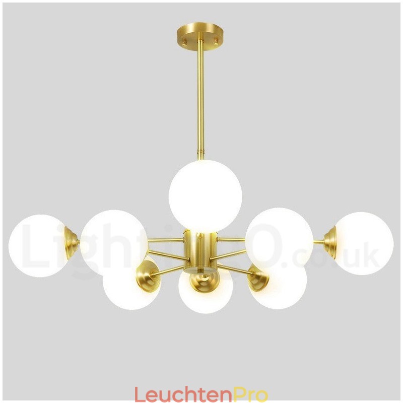 8 Lichter (4 + 4 Lichter) Zweistufiger Kronleuchter aus reinem Messing aus Nordeuropa, moderne Pendelleuchte mit Metallmolekülen