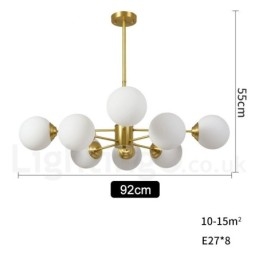 8 Lichter (4 + 4 Lichter) Zweistufiger Kronleuchter aus reinem Messing aus Nordeuropa, moderne Pendelleuchte mit Metallmolekülen