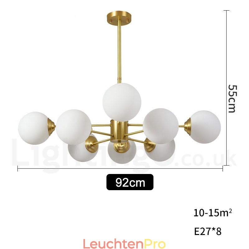 8 Lichter (4 + 4 Lichter) Zweistufiger Kronleuchter aus reinem Messing aus Nordeuropa, moderne Pendelleuchte mit Metallmolekülen