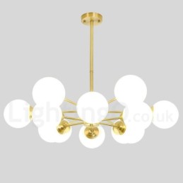 12 Lichter (6 + 6 Lichter) Zweistufiger Kronleuchter aus reinem Messing aus Nordeuropa, moderne Pendelleuchte mit Metallmolekülen