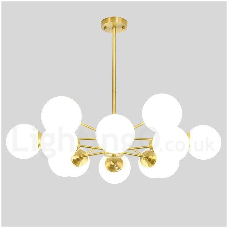 12 Lichter (6 + 6 Lichter) Zweistufiger Kronleuchter aus reinem Messing aus Nordeuropa, moderne Pendelleuchte mit Metallmolekülen