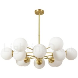 12 Lichter (6 + 6 Lichter) Zweistufiger Kronleuchter aus reinem Messing aus Nordeuropa, moderne Pendelleuchte mit Metallmolekülen
