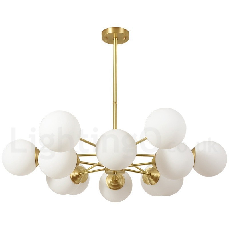 12 Lichter (6 + 6 Lichter) Zweistufiger Kronleuchter aus reinem Messing aus Nordeuropa, moderne Pendelleuchte mit Metallmolekülen