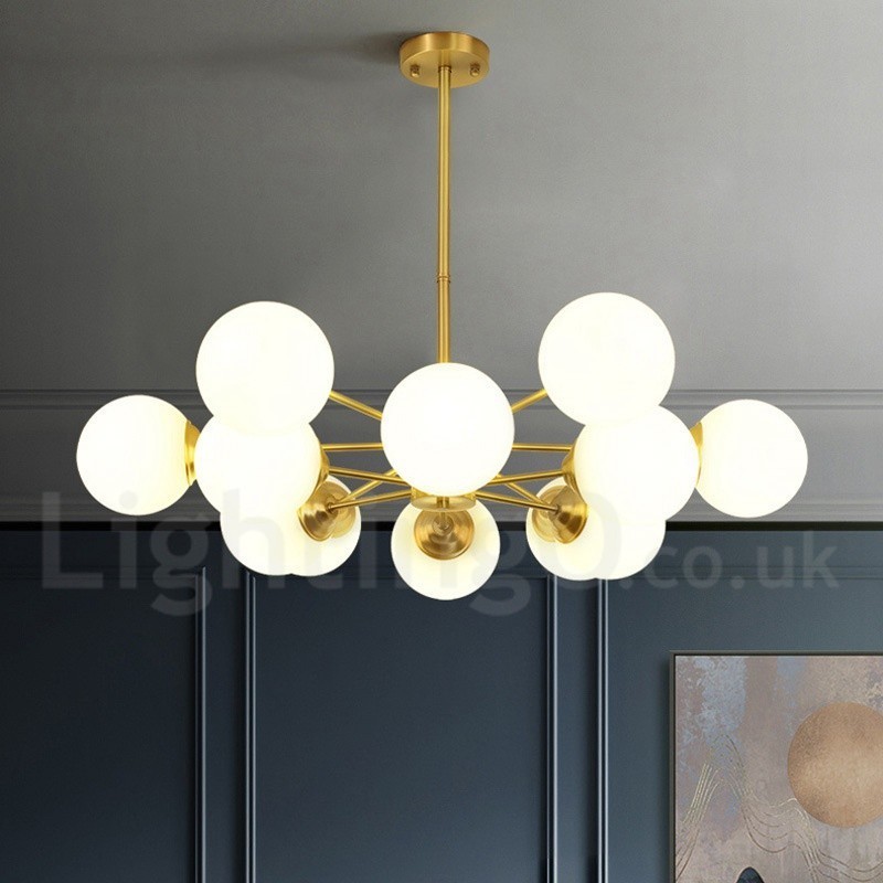 12 Lichter (6 + 6 Lichter) Zweistufiger Kronleuchter aus reinem Messing aus Nordeuropa, moderne Pendelleuchte mit Metallmolekülen
