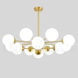 12 Lichter (8 + 4 Lichter) Zweistufiger Kronleuchter aus reinem Messing aus Nordeuropa, moderne Pendelleuchte mit Metallmolekülen