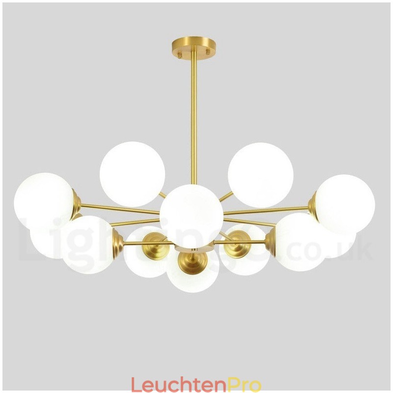 12 Lichter (8 + 4 Lichter) Zweistufiger Kronleuchter aus reinem Messing aus Nordeuropa, moderne Pendelleuchte mit Metallmolekülen