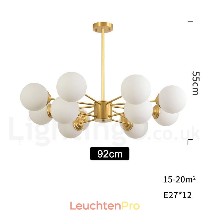 12 Lichter (8 + 4 Lichter) Zweistufiger Kronleuchter aus reinem Messing aus Nordeuropa, moderne Pendelleuchte mit Metallmolekülen