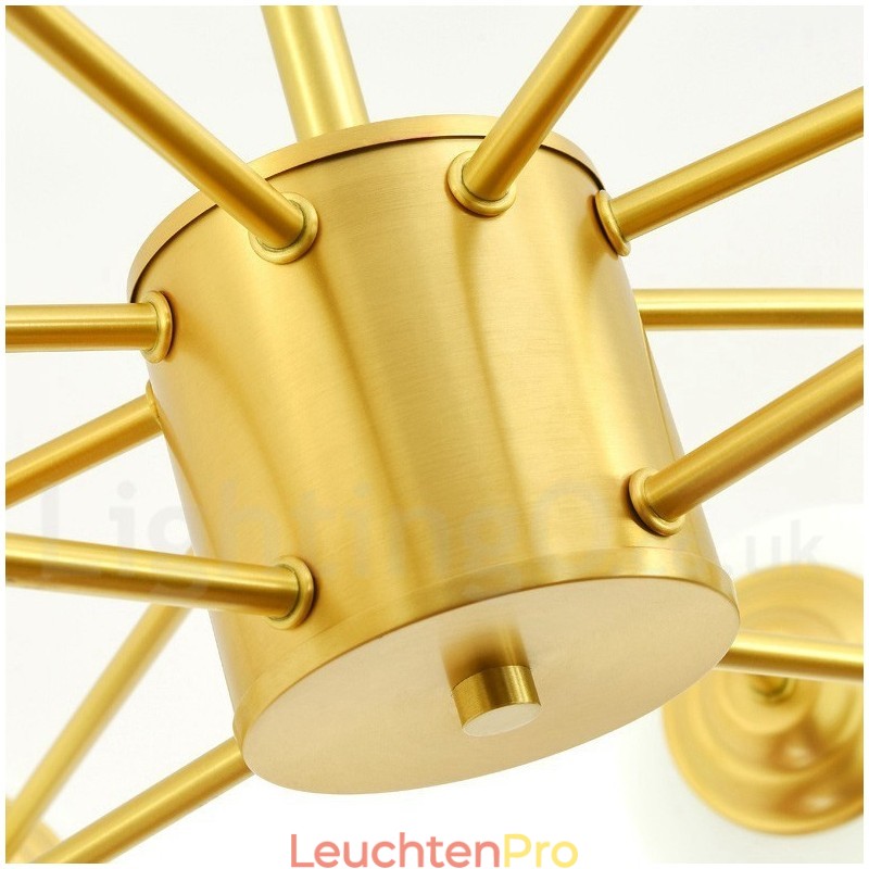 12 Lichter (8 + 4 Lichter) Zweistufiger Kronleuchter aus reinem Messing aus Nordeuropa, moderne Pendelleuchte mit Metallmolekülen