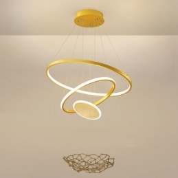 Three Circles Pendelleuchte mit drei Ringen, modernes Design, goldfarben, mit Fernbedienung
