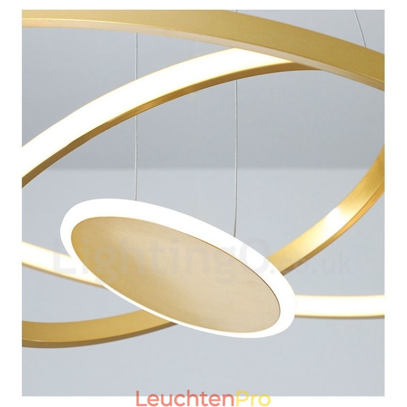 Three Circles Pendelleuchte mit drei Ringen, modernes Design, goldfarben, mit Fernbedienung