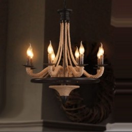 8-flammige Kerze im Industriestil, Hanfseil-Anhänger, Kronleuchter